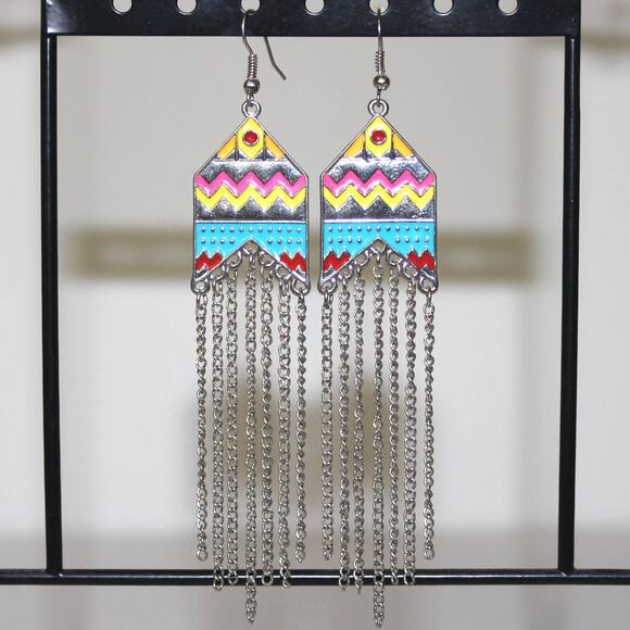 Pull&Bear Colorful Cute Boho Vibe Earrings Silver - Picture 1 of 3